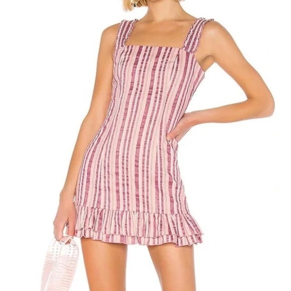 Alexis X Revolve Linen Blend
The Brandy Mini Dress Ruffle Hem
Rose Stripe
Size L